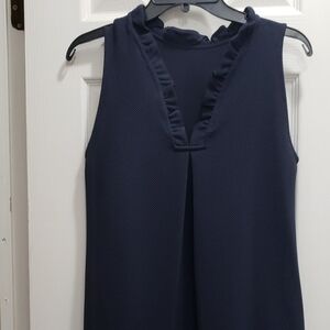 Navy Sleeveless Ruffle Top